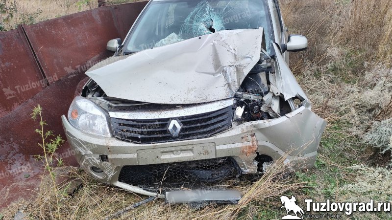 В хуторе Калинин под Новочеркасском иномарка слетела с дороги и врезалась в забор