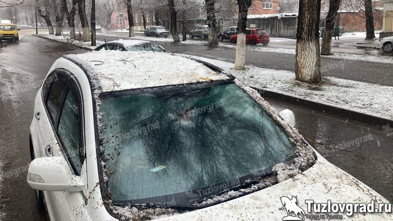 Во время недавнего снегопада большая ветка упала на проезжавшую по улице машину