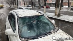 Во время недавнего снегопада большая ветка упала на проезжавшую по улице машину