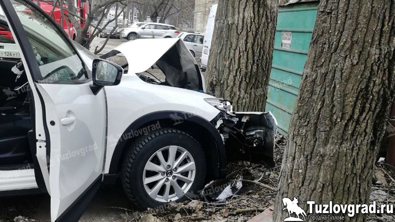В Новочеркасске во дворе многоквартирного дома иномарка врезалась в дерево