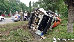 В Новочеркасске грузовик врезался в дерево и перевернулся, видео