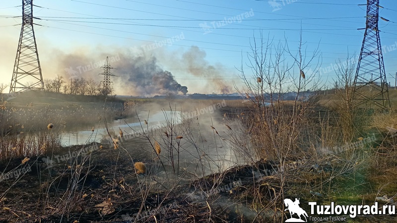 В Новочеркасске бушует крупный ландшафтный пожар