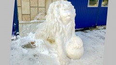 Пожарный Сергей Шельпов из Новочеркасска создал очередную скульптуру из снега