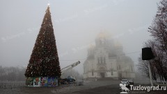 В Новочеркасске на соборной площади установили главную новогоднюю ель